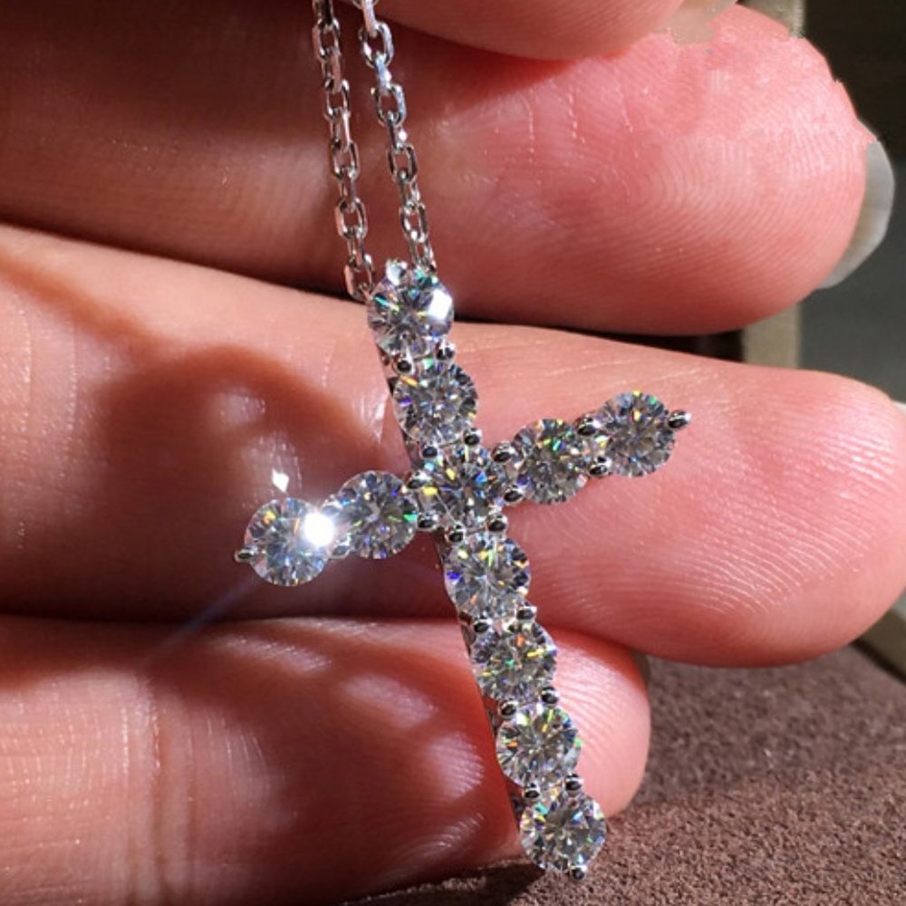 "Dainty White Zircon Filled Cross Necklace for Women, VP1083